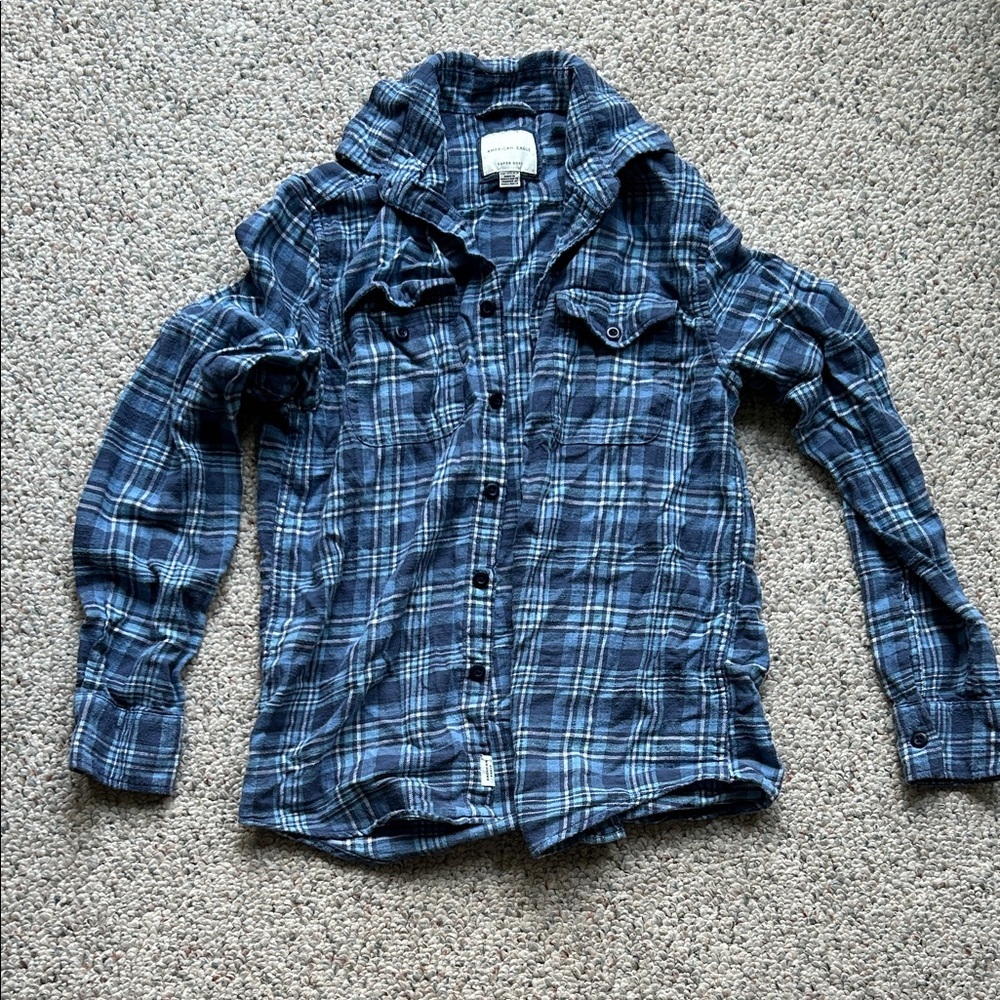 American Eagle Outfitters Blue Plaid Button Down Shirt